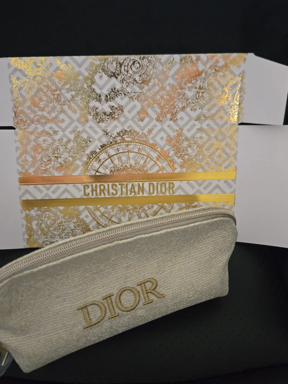 Dior Gold Cosmetic Pouch - Gold With Dior Gift Box